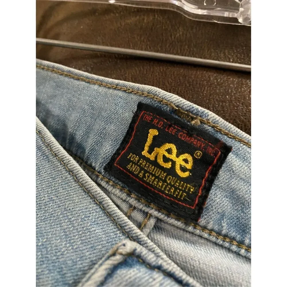 Lee 10 High Rise Relaxed Fit Light Wash Crop Blue Denim Jeans Size 14